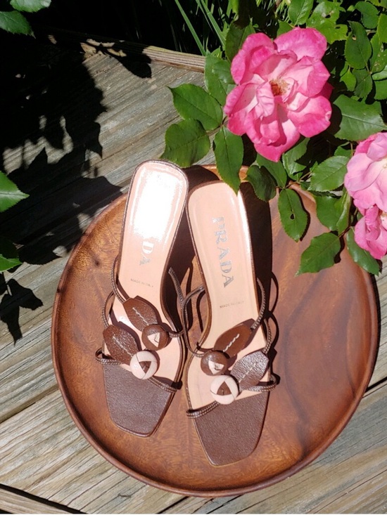 Prada Shoes - Prada Brown Leather Knot-Detail Heeled Sandals